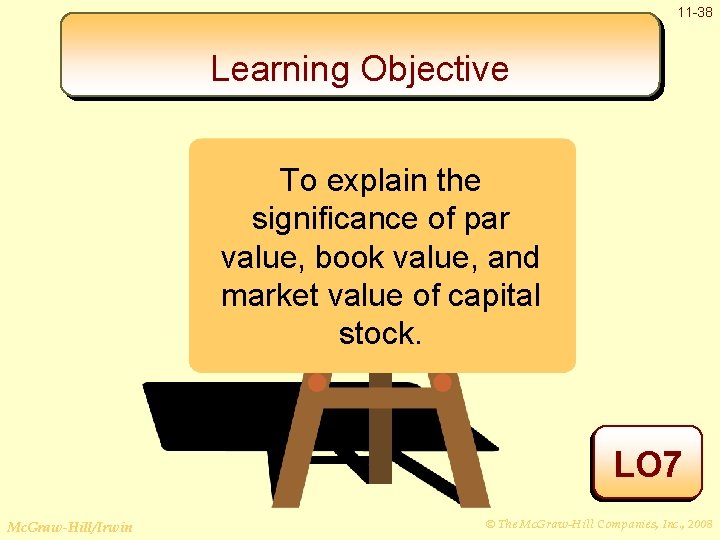 11 -38 Learning Objective To explain the significance of par value, book value, and