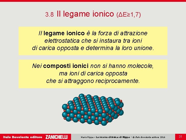 3. 8 Il legame ionico (ΔE≥ 1, 7) Il legame ionico è la forza