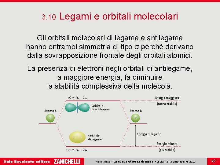 3. 10 Legami e orbitali molecolari Gli orbitali molecolari di legame e antilegame hanno