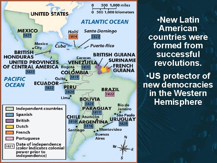  • New Latin American countries were formed from successful revolutions. • US protector