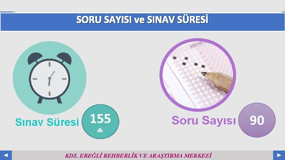 SORU SAYISI ve SINAV SÜRESİ Sınav Süresi 155 dk. Soru Sayısı KDZ. EREĞLİ REHBERLİK