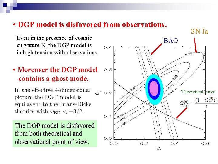  • DGP model is disfavored from observations． Even in the presence of cosmic