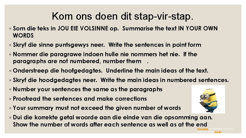 Kom ons doen dit stap-vir-stap. ◦ Som die teks in JOU EIE VOLSINNE op.