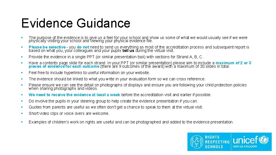Evidence Guidance The purpose of the evidence is to give us a feel for Evidence Guidance The purpose of the evidence is to give us a feel for