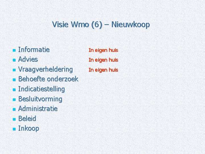 Visie Wmo (6) – Nieuwkoop Informatie n Advies n Vraagverheldering n Behoefte onderzoek n