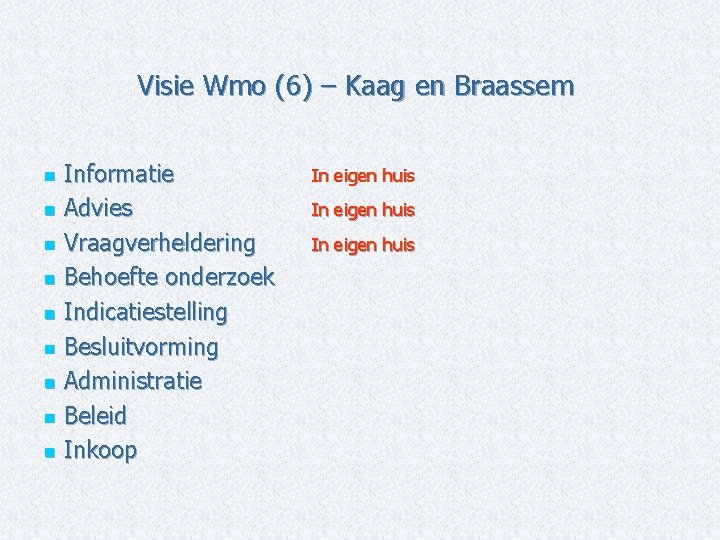 Visie Wmo (6) – Kaag en Braassem Informatie n Advies n Vraagverheldering n Behoefte