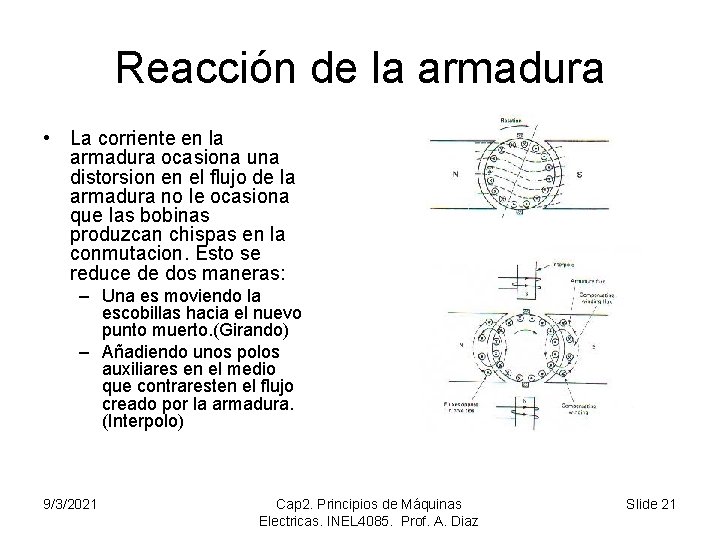 Reacción de la armadura • La corriente en la armadura ocasiona una distorsion en