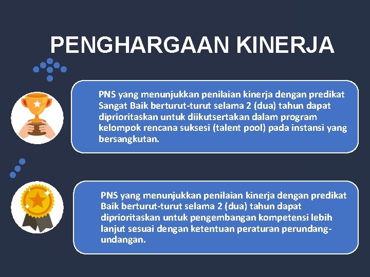 PENGHARGAAN KINERJA PNS yang menunjukkan penilaian kinerja dengan predikat Sangat Baik berturut-turut selama 2