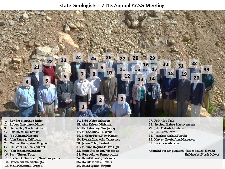 State Geologists – 2013 Annual AASG Meeting 21 4 22 5 23 24 7