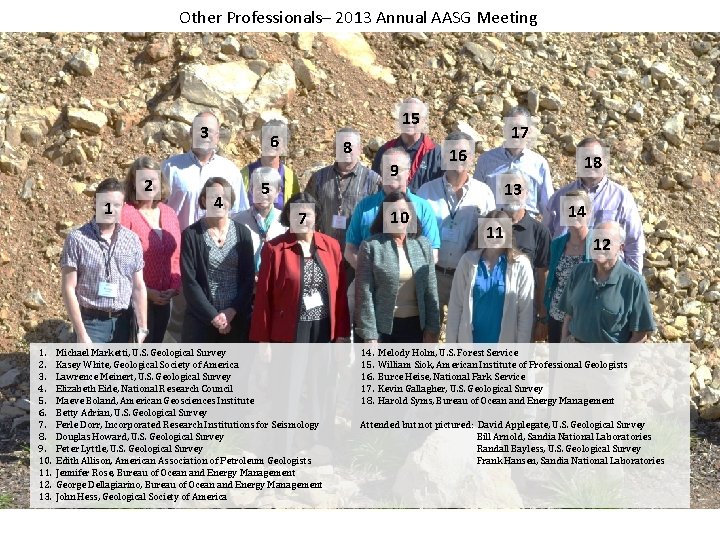 Other Professionals– 2013 Annual AASG Meeting 15 3 2 1 1. 2. 3. 4.