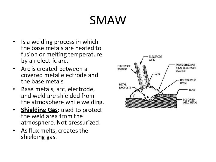 SMAW • Is a welding process in which the base metals are heated to