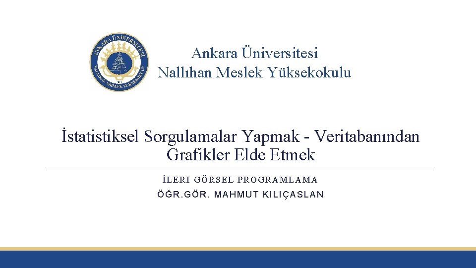 Ankara Üniversitesi Nallıhan Meslek Yüksekokulu İstatistiksel Sorgulamalar Yapmak - Veritabanından Grafikler Elde Etmek İLERI