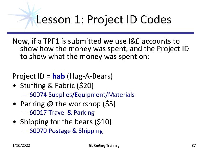 Lesson 1: Project ID Codes Now, if a TPF 1 is submitted we use Lesson 1: Project ID Codes Now, if a TPF 1 is submitted we use