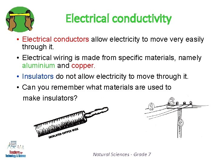 Electrical conductivity • Electrical conductors allow electricity to move very easily through it. •