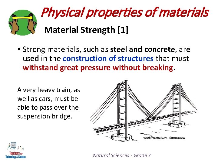 Physical properties of materials Material Strength [1] • Strong materials, such as steel and
