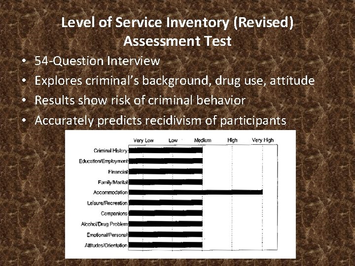 Level of Service Inventory (Revised) Assessment Test • • 54 -Question Interview Explores criminal’s