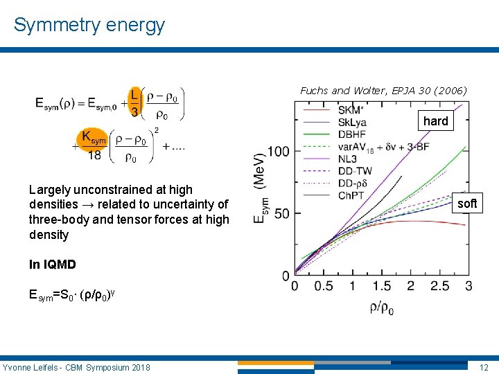 Symmetry energy Fuchs and Wolter, EPJA 30 (2006) hard Largely unconstrained at high densities Symmetry energy Fuchs and Wolter, EPJA 30 (2006) hard Largely unconstrained at high densities