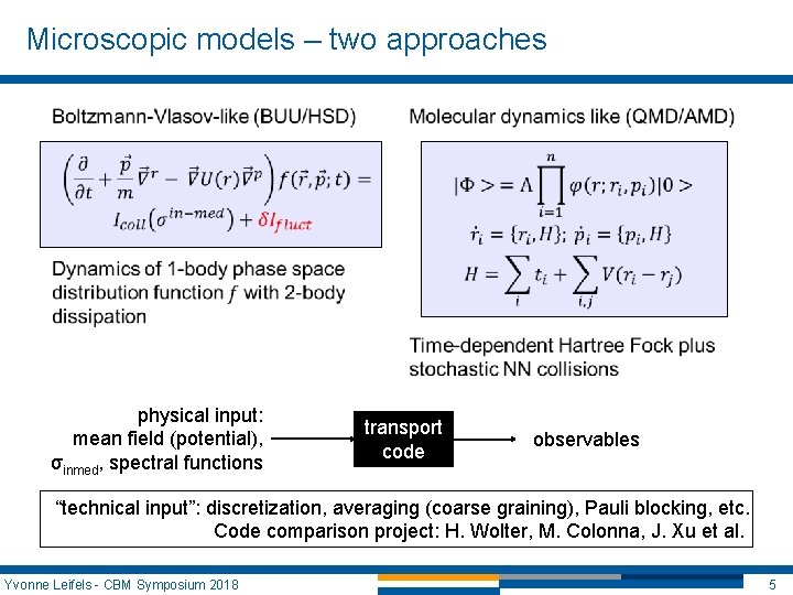 Microscopic models – two approaches physical input: mean field (potential), σinmed, spectral functions transport Microscopic models – two approaches physical input: mean field (potential), σinmed, spectral functions transport