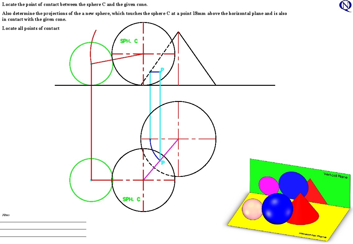 Locate the point of contact between the sphere C and the given cone. Also Locate the point of contact between the sphere C and the given cone. Also