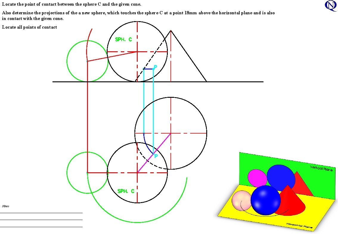 Locate the point of contact between the sphere C and the given cone. Also Locate the point of contact between the sphere C and the given cone. Also