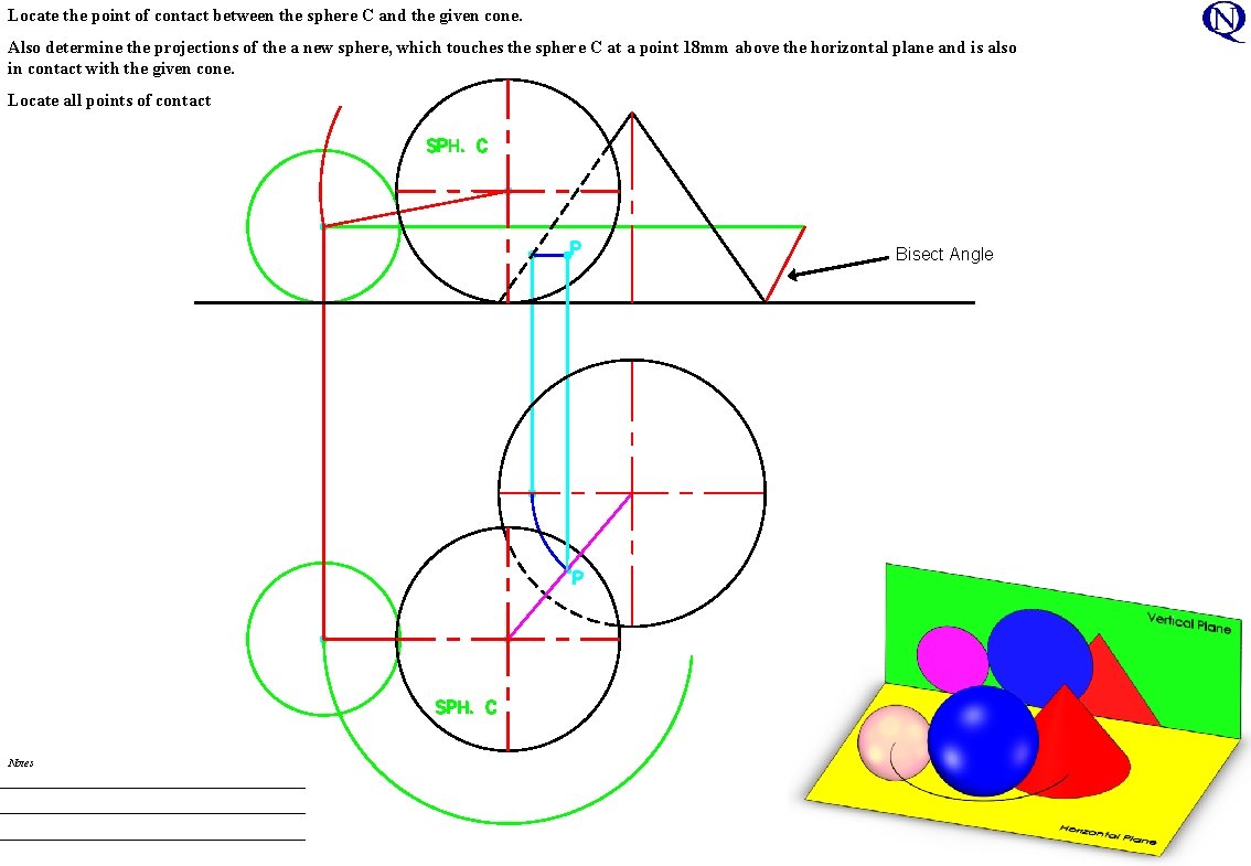 Locate the point of contact between the sphere C and the given cone. Also Locate the point of contact between the sphere C and the given cone. Also