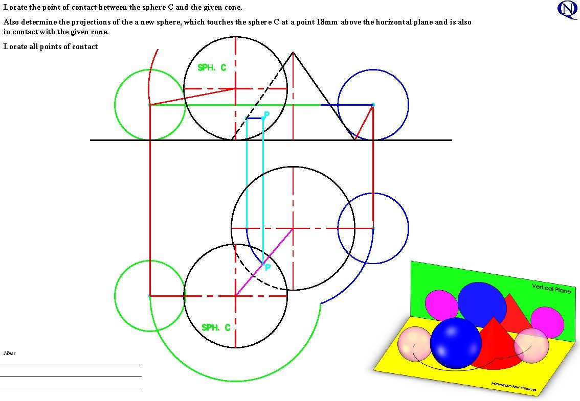 Locate the point of contact between the sphere C and the given cone. Also Locate the point of contact between the sphere C and the given cone. Also