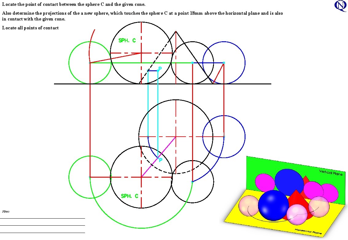 Locate the point of contact between the sphere C and the given cone. Also Locate the point of contact between the sphere C and the given cone. Also