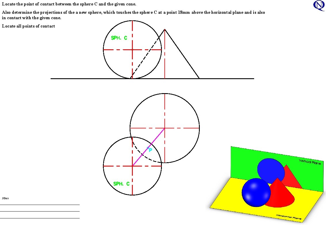 Locate the point of contact between the sphere C and the given cone. Also Locate the point of contact between the sphere C and the given cone. Also