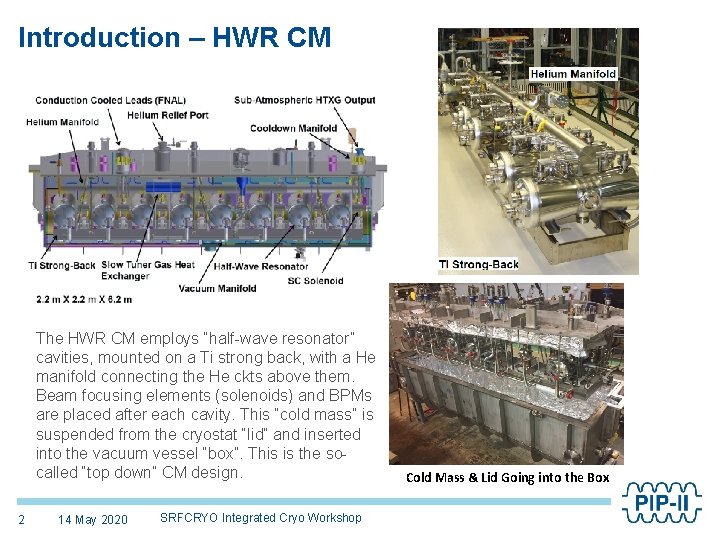 Introduction – HWR CM The HWR CM employs “half-wave resonator” cavities, mounted on a