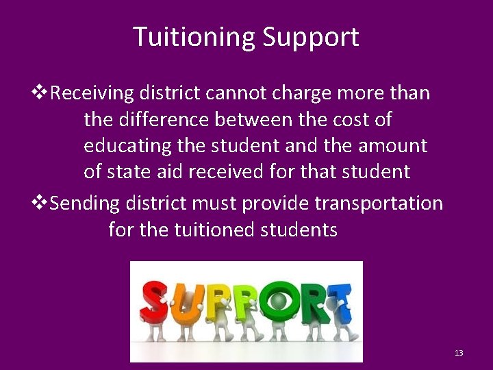 Tuitioning Support v. Receiving district cannot charge more than the difference between the cost