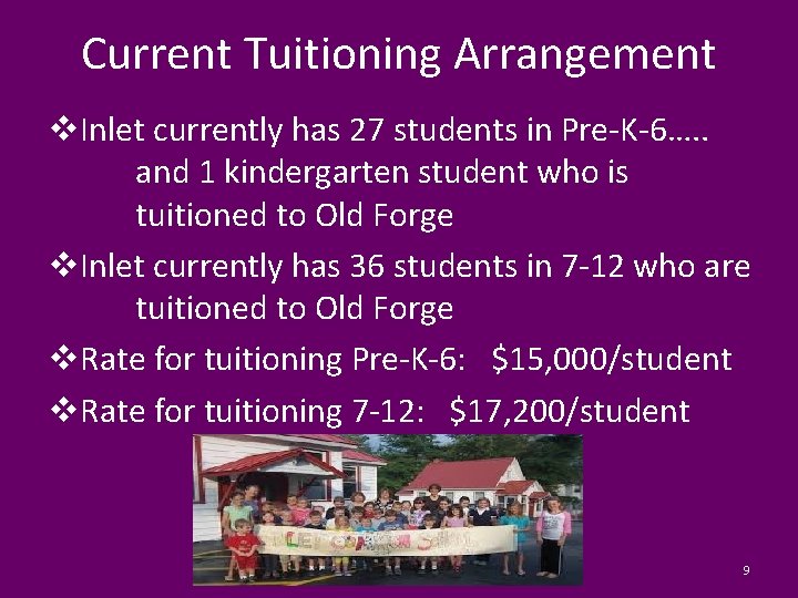 Current Tuitioning Arrangement v. Inlet currently has 27 students in Pre-K-6…. . and 1