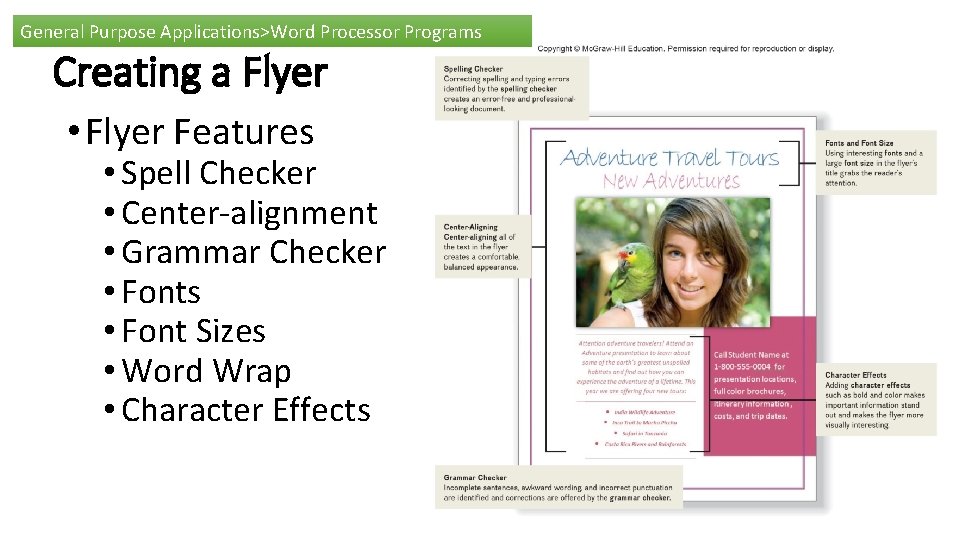 General Purpose Applications>Word Processor Programs Creating a Flyer • Flyer Features • Spell Checker