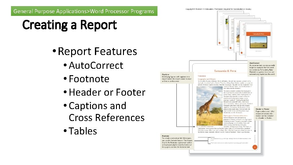 General Purpose Applications>Word Processor Programs Creating a Report • Report Features • Auto. Correct