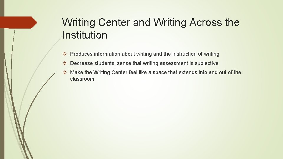 Writing Center and Writing Across the Institution Produces information about writing and the instruction