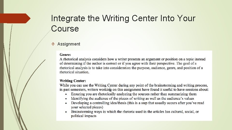 Integrate the Writing Center Into Your Course Assignment 