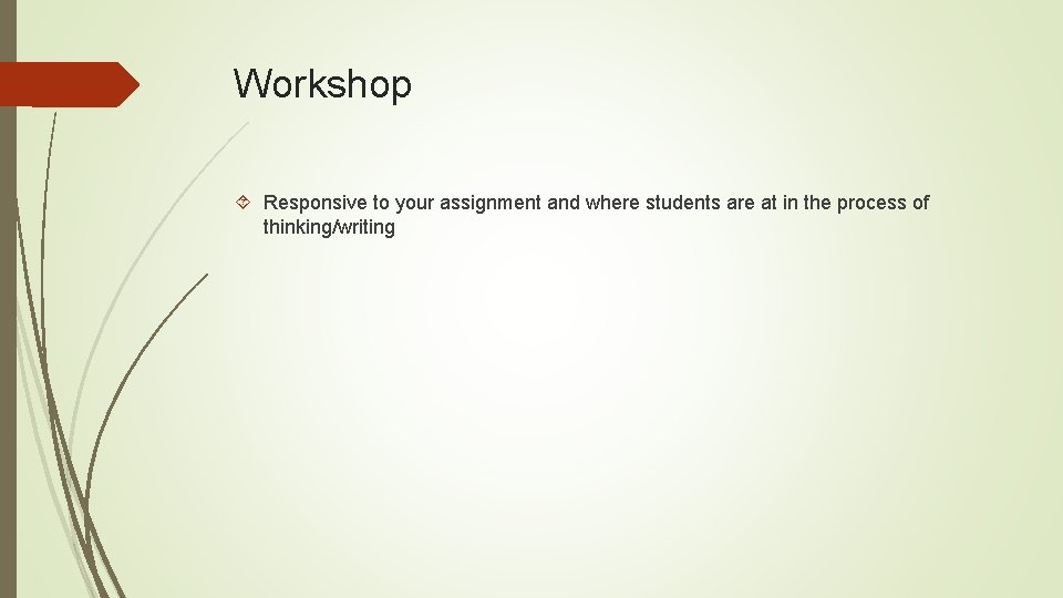 Workshop Responsive to your assignment and where students are at in the process of