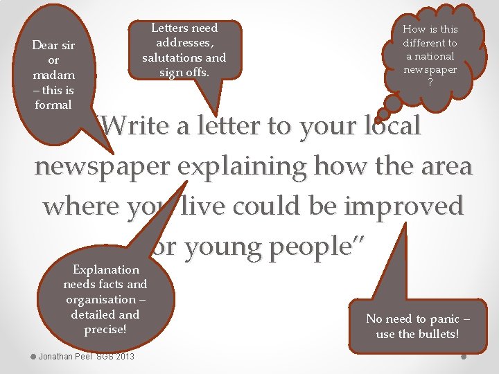 Dear sir or madam – this is formal Letters need addresses, salutations and sign