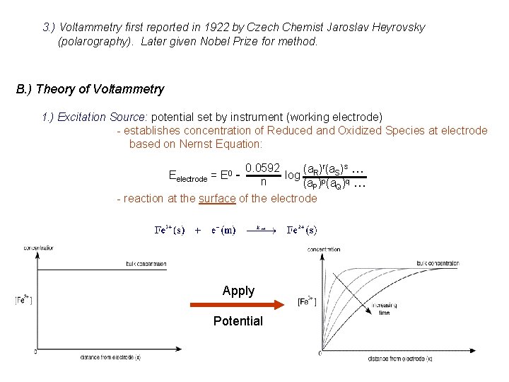 3. ) Voltammetry first reported in 1922 by Czech Chemist Jaroslav Heyrovsky (polarography). Later