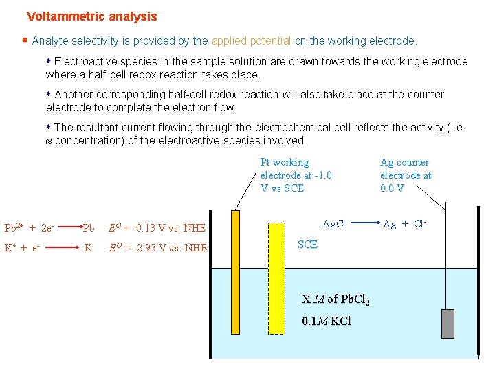 Voltammetric analysis § Analyte selectivity is provided by the applied potential on the working