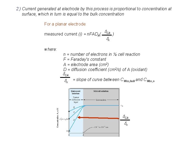 2. ) Current generated at electrode by this process is proportional to concentration at