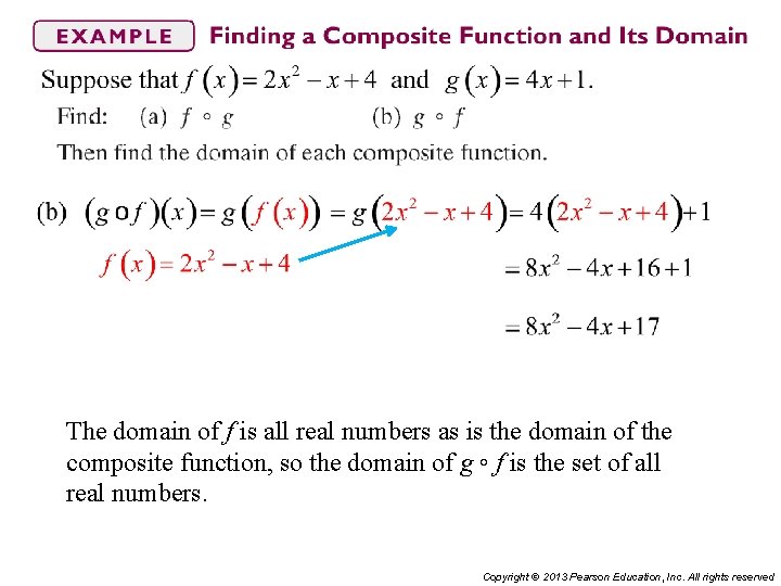 The domain of f is all real numbers as is the domain of the