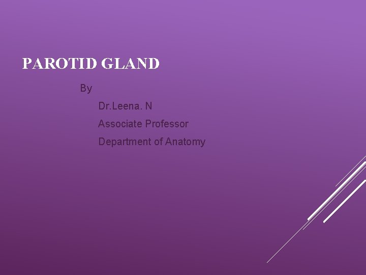 PAROTID GLAND By Dr. Leena. N Associate Professor Department of Anatomy 