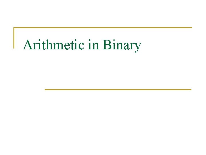 Arithmetic in Binary 