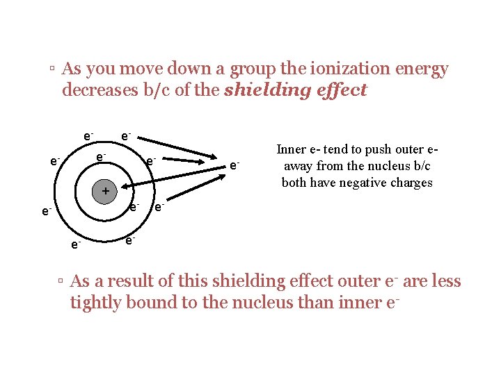 ▫ As you move down a group the ionization energy decreases b/c of the