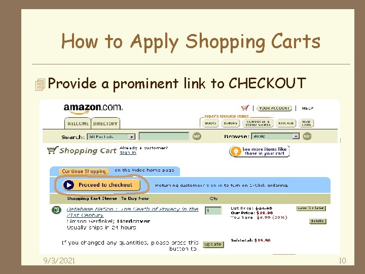 How to Apply Shopping Carts 4 Provide a prominent link to CHECKOUT 9/3/2021 10