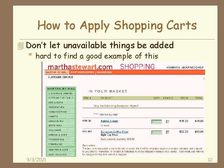 How to Apply Shopping Carts 4 Don’t let unavailable things be added * hard