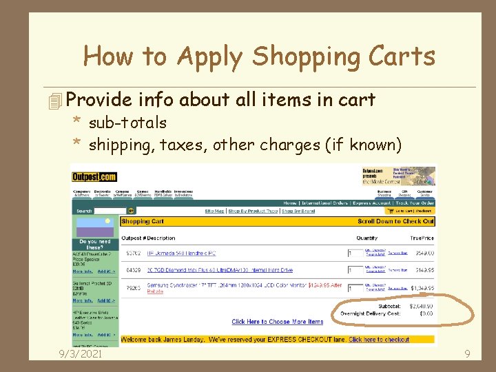 How to Apply Shopping Carts 4 Provide info about all items in cart *