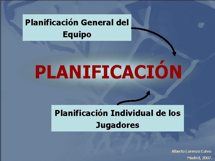 Planificación General del Equipo PLANIFICACIÓN Planificación Individual de los Jugadores Alberto Lorenzo Calvo Madrid,