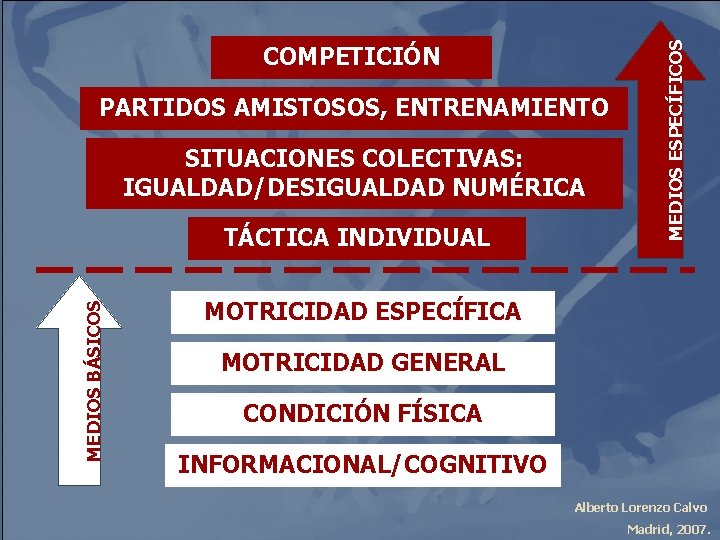 PARTIDOS AMISTOSOS, ENTRENAMIENTO SITUACIONES COLECTIVAS: IGUALDAD/DESIGUALDAD NUMÉRICA MEDIOS BÁSICOS TÁCTICA INDIVIDUAL MEDIOS ESPECÍFICOS COMPETICIÓN