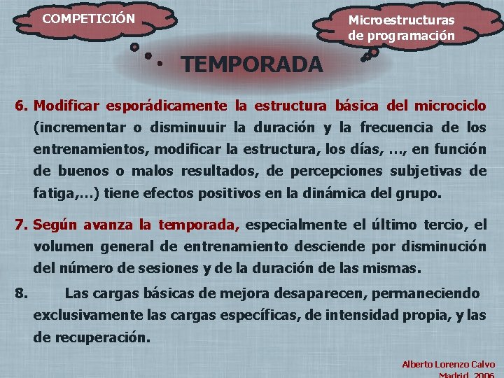 COMPETICIÓN Microestructuras de programación TEMPORADA 6. Modificar esporádicamente la estructura básica del microciclo (incrementar